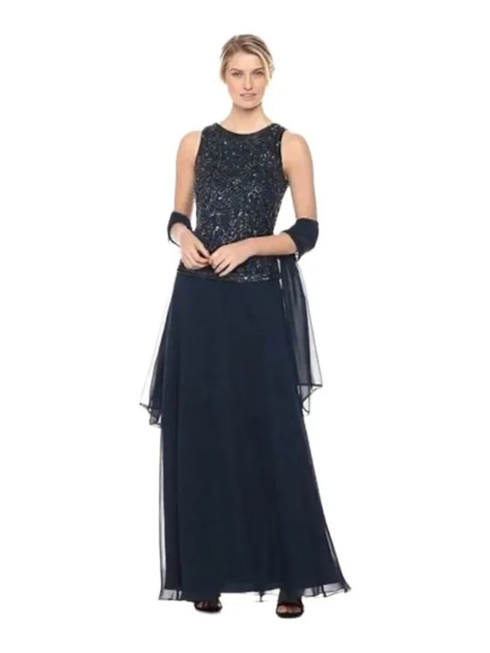 JKARA Formal Navy Sequin Evening Dress (Size 14P)